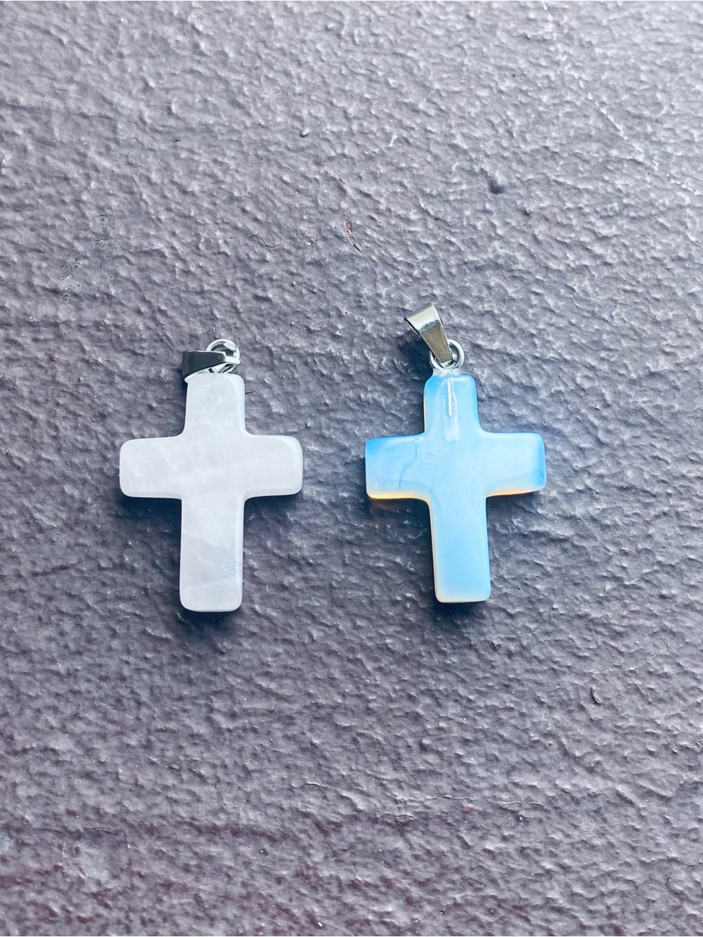 2 Opalescent Cross Stone Charm / Pendants Bundle Lot